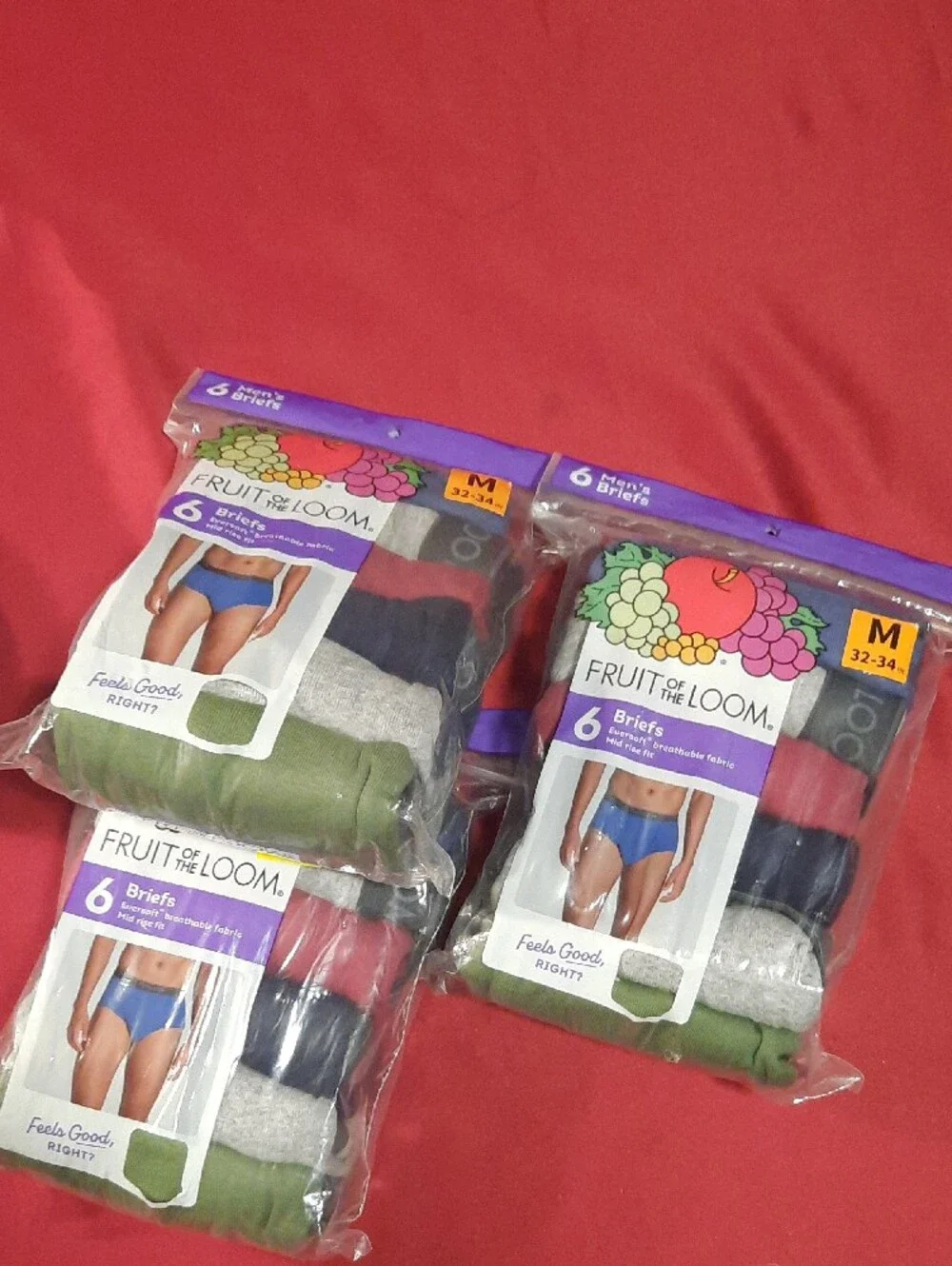 3 Fruit of the Loom Men's Briefs 3-Pack Assorted Red, Navy, Gray, Green M 32-34